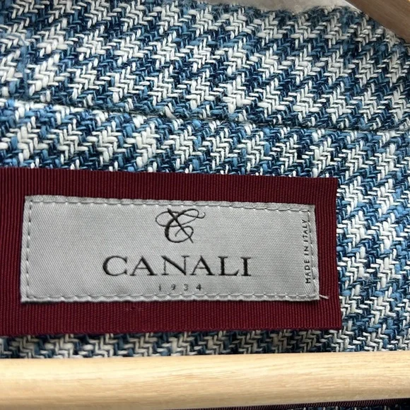Canali Houndstooth Shacket Blue Sport Coat Blazer Linen Cotton Wool IT 50 US 40 - Picture 2 of 13